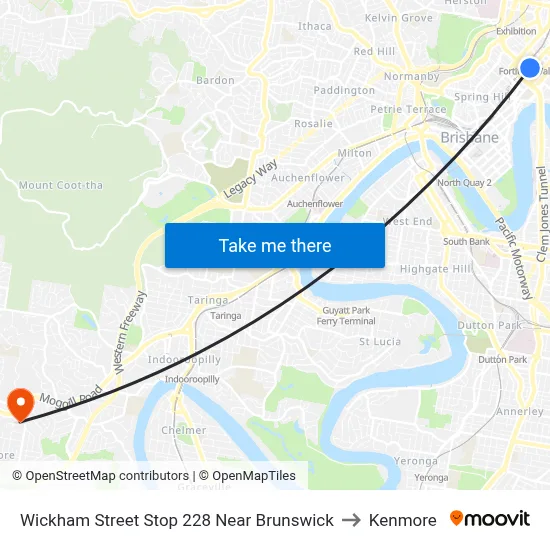 Wickham Street Stop 228 Near Brunswick to Kenmore map