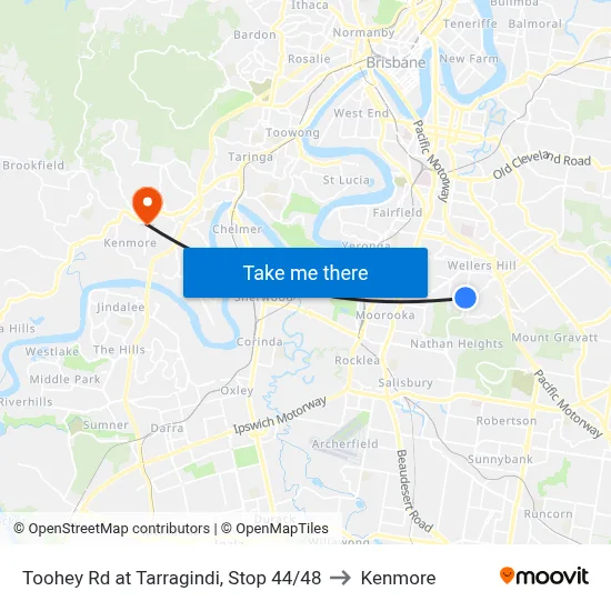 Toohey Rd at Tarragindi, Stop 44/48 to Kenmore map