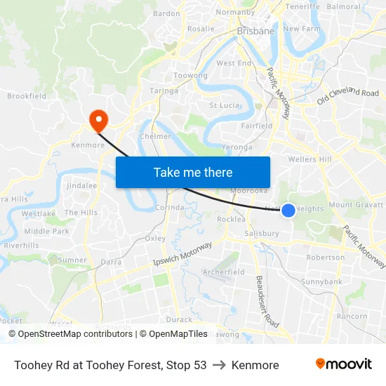 Toohey Rd at Toohey Forest, Stop 53 to Kenmore map