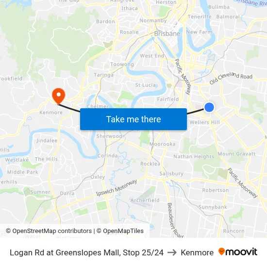 Logan Rd at Greenslopes Mall, Stop 25/24 to Kenmore map