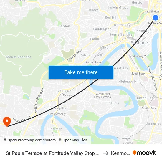 St Pauls Terrace at Fortitude Valley Stop 240 to Kenmore map