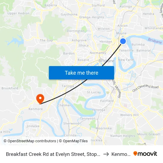 Breakfast Creek Rd at Evelyn Street, Stop 10 to Kenmore map