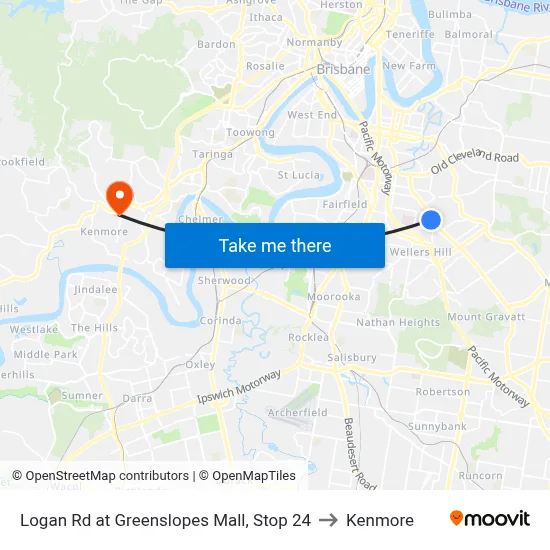 Logan Rd at Greenslopes Mall, Stop 24 to Kenmore map