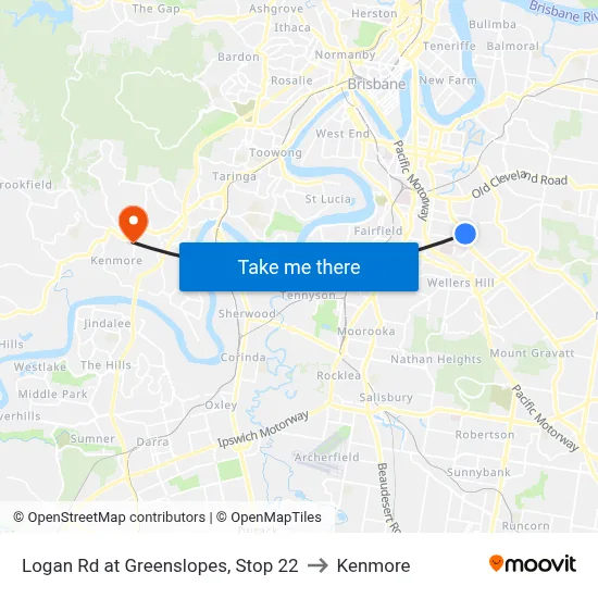 Logan Rd at Greenslopes, Stop 22 to Kenmore map