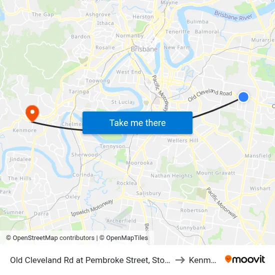 Old Cleveland Rd at Pembroke Street, Stop 36 to Kenmore map