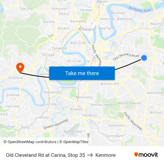 Old Cleveland Rd at Carina, Stop 35 to Kenmore map