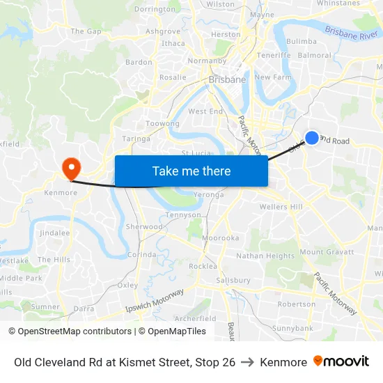 Old Cleveland Rd at Kismet Street, Stop 26 to Kenmore map