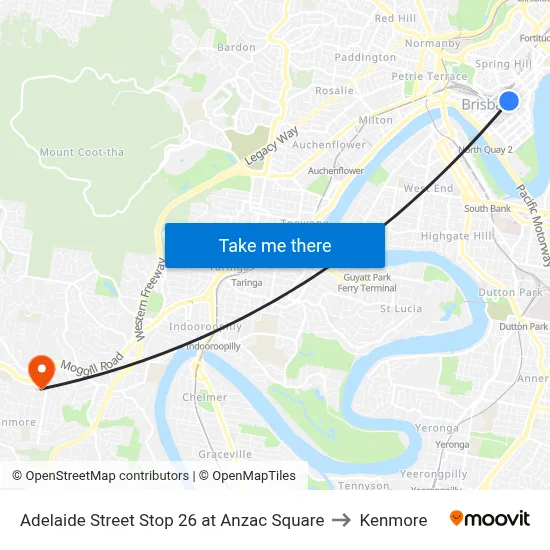 Adelaide Street Stop 26 at Anzac Square to Kenmore map