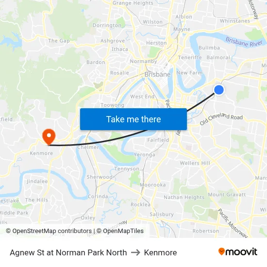 Agnew St at Norman Park North to Kenmore map