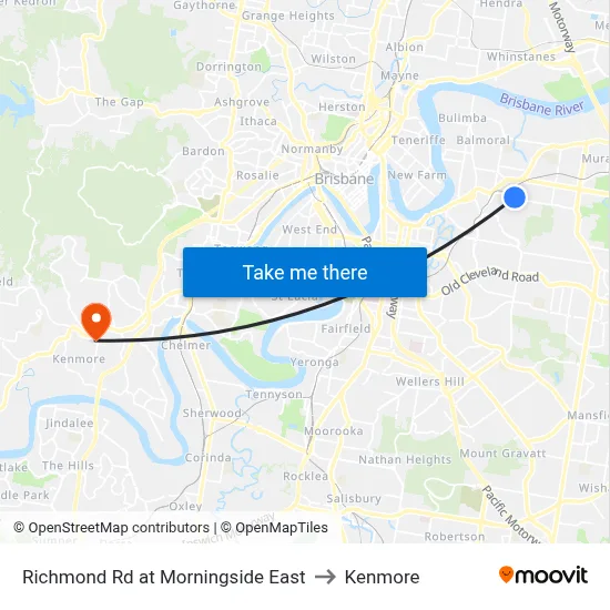 Richmond Rd at Morningside East to Kenmore map