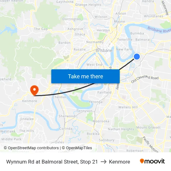 Wynnum Rd at Balmoral Street, Stop 21 to Kenmore map