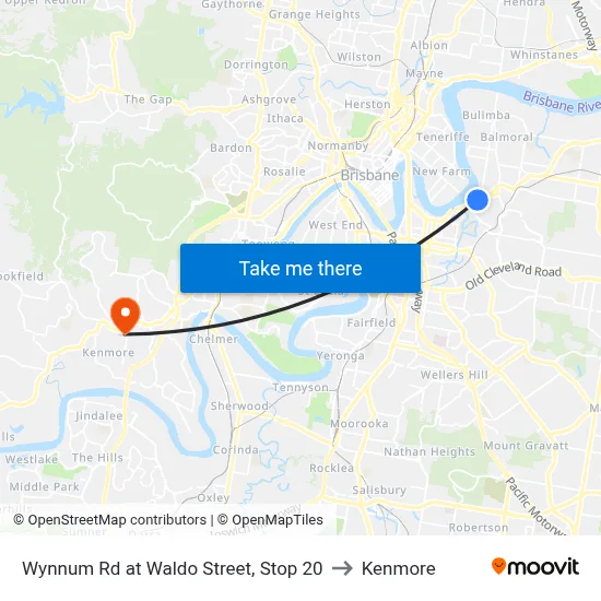 Wynnum Rd at Waldo Street, Stop 20 to Kenmore map
