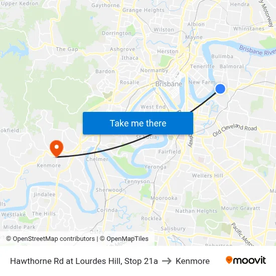 Hawthorne Rd at Lourdes Hill, Stop 21a to Kenmore map