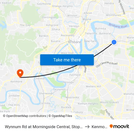 Wynnum Rd at Morningside Central, Stop 30 to Kenmore map