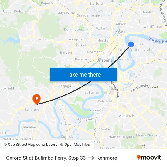 Oxford St at Bulimba Ferry, Stop 33 to Kenmore map