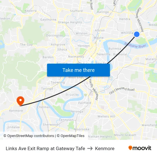 Links Ave Exit Ramp at Gateway Tafe to Kenmore map