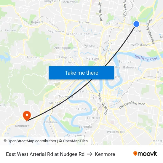 East West Arterial Rd at Nudgee Rd to Kenmore map