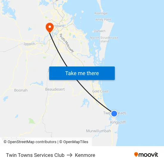 Twin Towns Services Club to Kenmore map