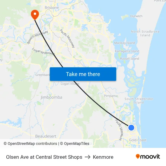 Olsen Ave at Central Street Shops to Kenmore map