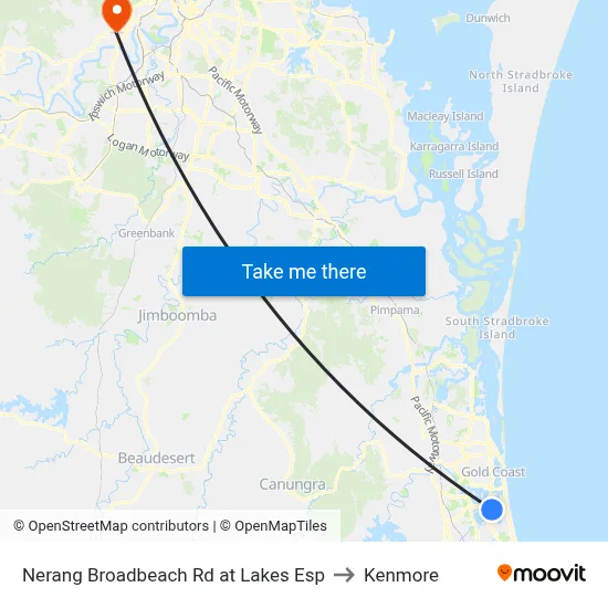 Nerang Broadbeach Rd at Lakes Esp to Kenmore map