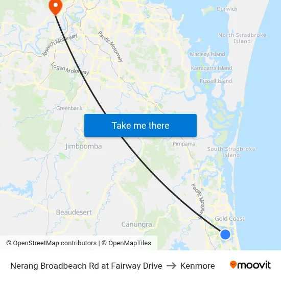 Nerang Broadbeach Rd at Fairway Drive to Kenmore map