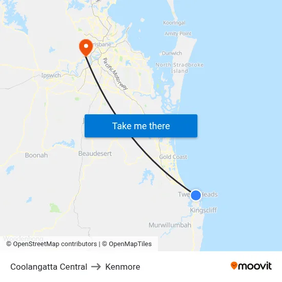 Coolangatta Central to Kenmore map