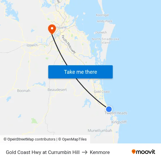 Gold Coast Hwy at Currumbin Hill to Kenmore map