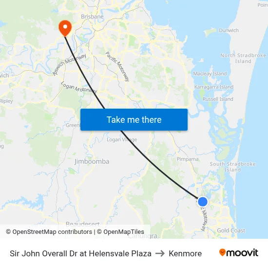 Sir John Overall Dr at Helensvale Plaza to Kenmore map
