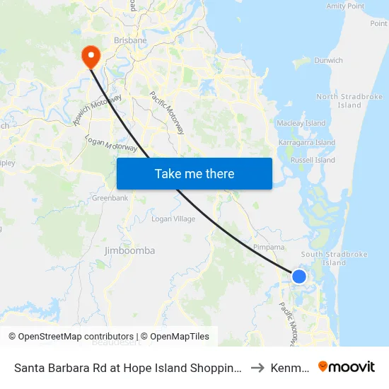 Santa Barbara Rd at Hope Island Shopping Centre to Kenmore map