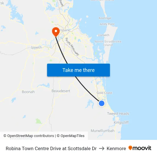 Robina Town Centre Drive at Scottsdale Dr to Kenmore map