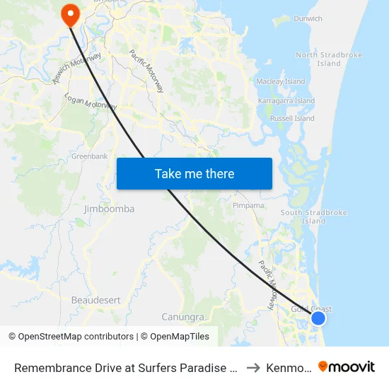 Remembrance Drive at Surfers Paradise Bvd to Kenmore map