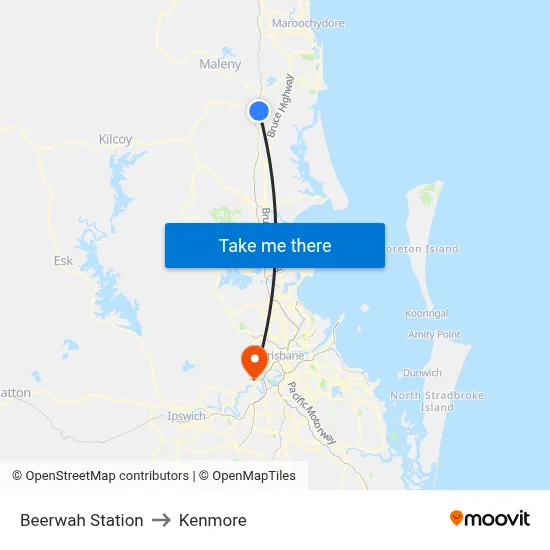 Beerwah Station to Kenmore map
