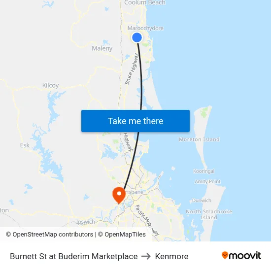 Burnett St at Buderim Marketplace to Kenmore map