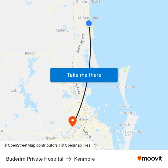 Buderim Private Hospital to Kenmore map