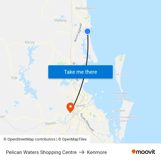 Pelican Waters Shopping Centre to Kenmore map