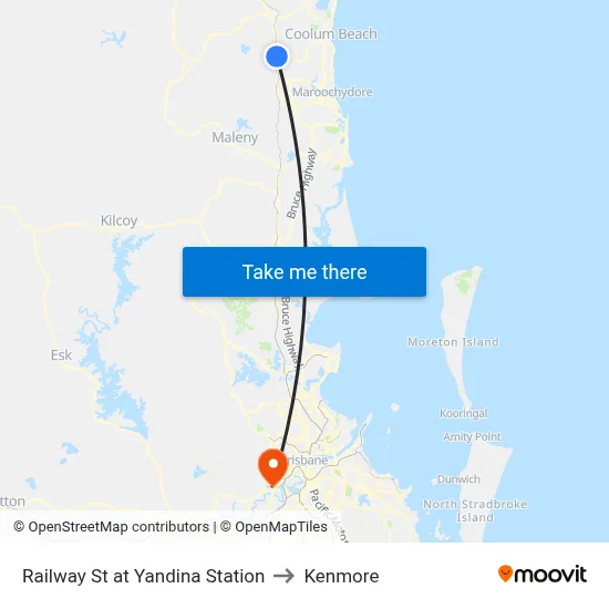 Railway St at Yandina Station to Kenmore map