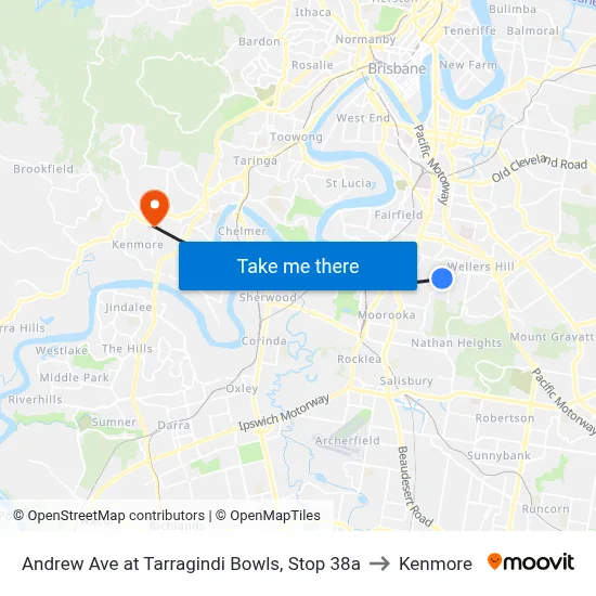 Andrew Ave at Tarragindi Bowls, Stop 38a to Kenmore map
