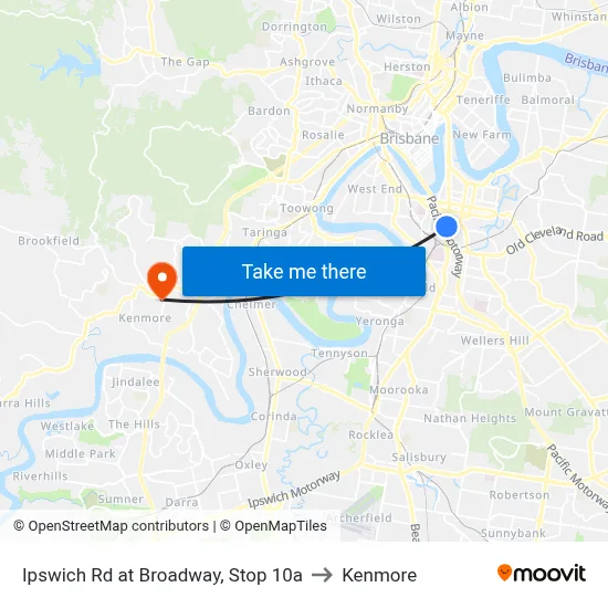 Ipswich Rd at Broadway, Stop 10a to Kenmore map