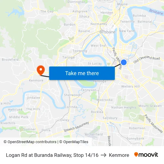 Logan Rd at Buranda Railway, Stop 14/16 to Kenmore map