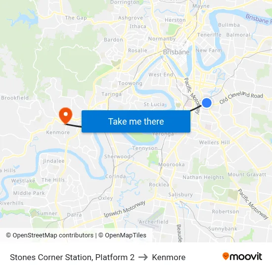 Stones Corner Station, Platform 2 to Kenmore map