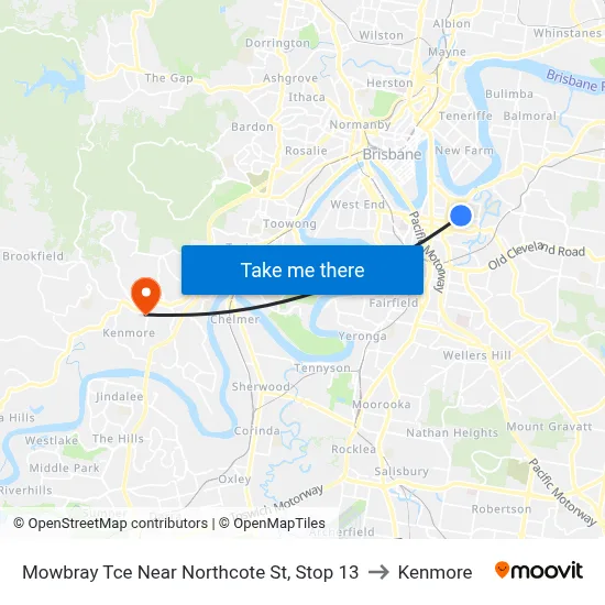Mowbray Tce Near Northcote St, Stop 13 to Kenmore map