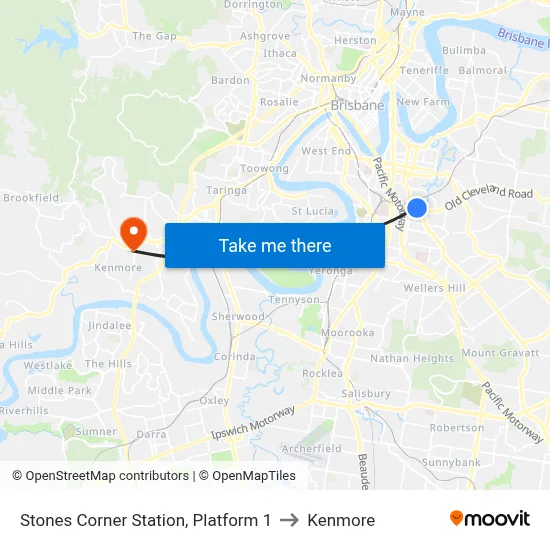 Stones Corner Station, Platform 1 to Kenmore map