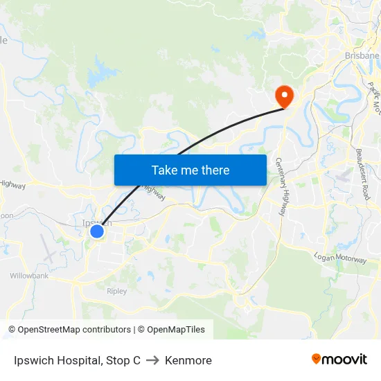 Ipswich Hospital, Stop C to Kenmore map