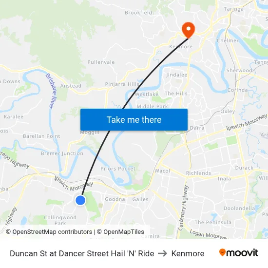 Duncan St at Dancer Street Hail 'N' Ride to Kenmore map