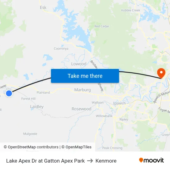 Lake Apex Dr at Gatton Apex Park to Kenmore map