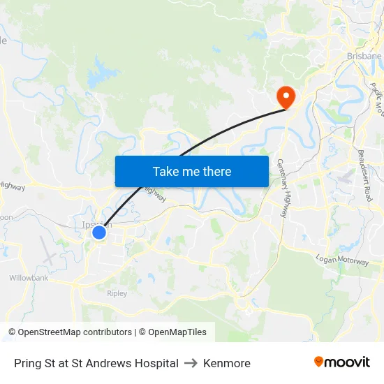 Pring St at St Andrews Hospital to Kenmore map