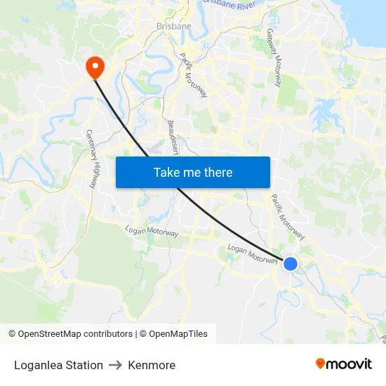 Loganlea Station to Kenmore map