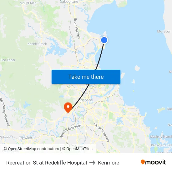 Recreation St at Redcliffe Hospital to Kenmore map