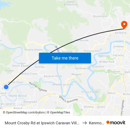 Mount Crosby Rd at Ipswich Caravan Village to Kenmore map