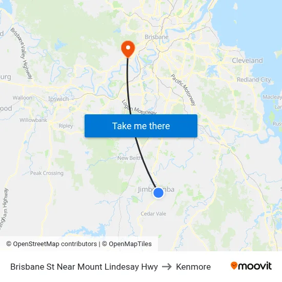 Brisbane St Near Mount Lindesay Hwy to Kenmore map